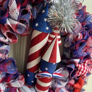 Patriotic Red, White, and Blue Holiday Wreath